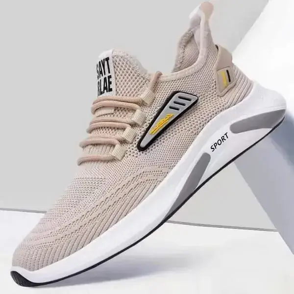 Mens Fashion Breathable Platform Sneakers - Khaki & Black White