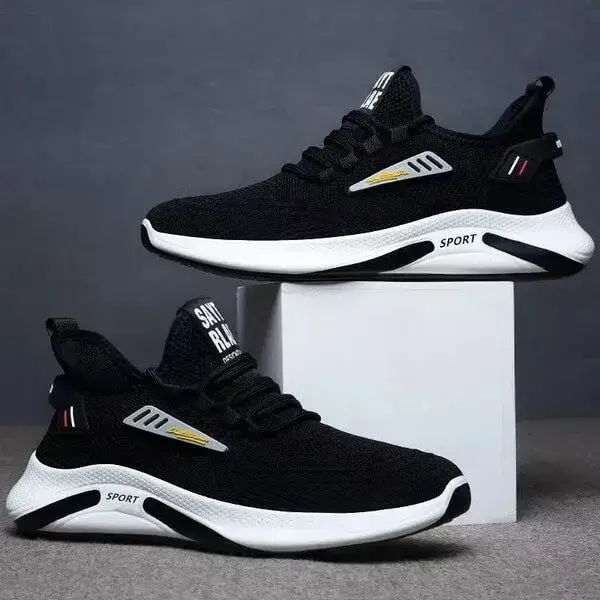 Mens Fashion Breathable Platform Sneakers - Khaki & Black White