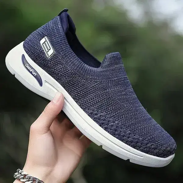 Mens Breathable Mesh Sneakers | Heat-Dissipating Low-Top Slip-On Shoes in Black, Blue, Grey