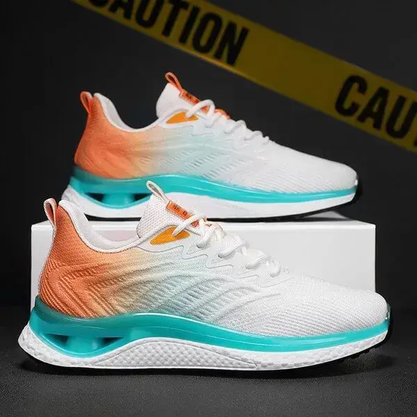 Mens Lightweight Running Sneakers | Light-Reflective Low-Top Sports Shoes in White Blue, White Orange, Black